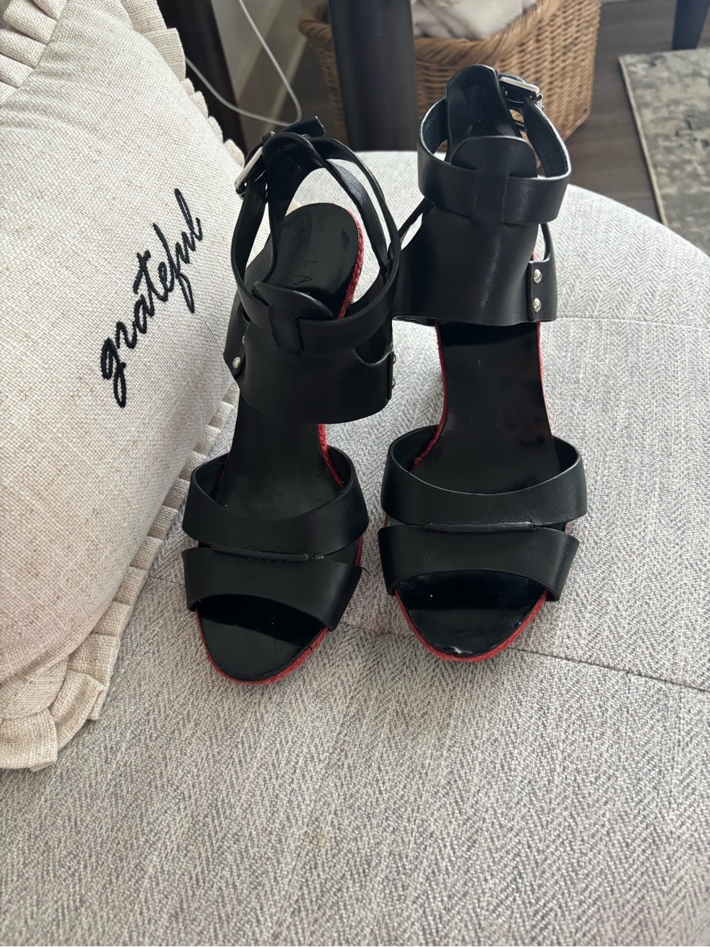 Lauren Ralph Lauren Black Strappy Ankle-Heel Sandals